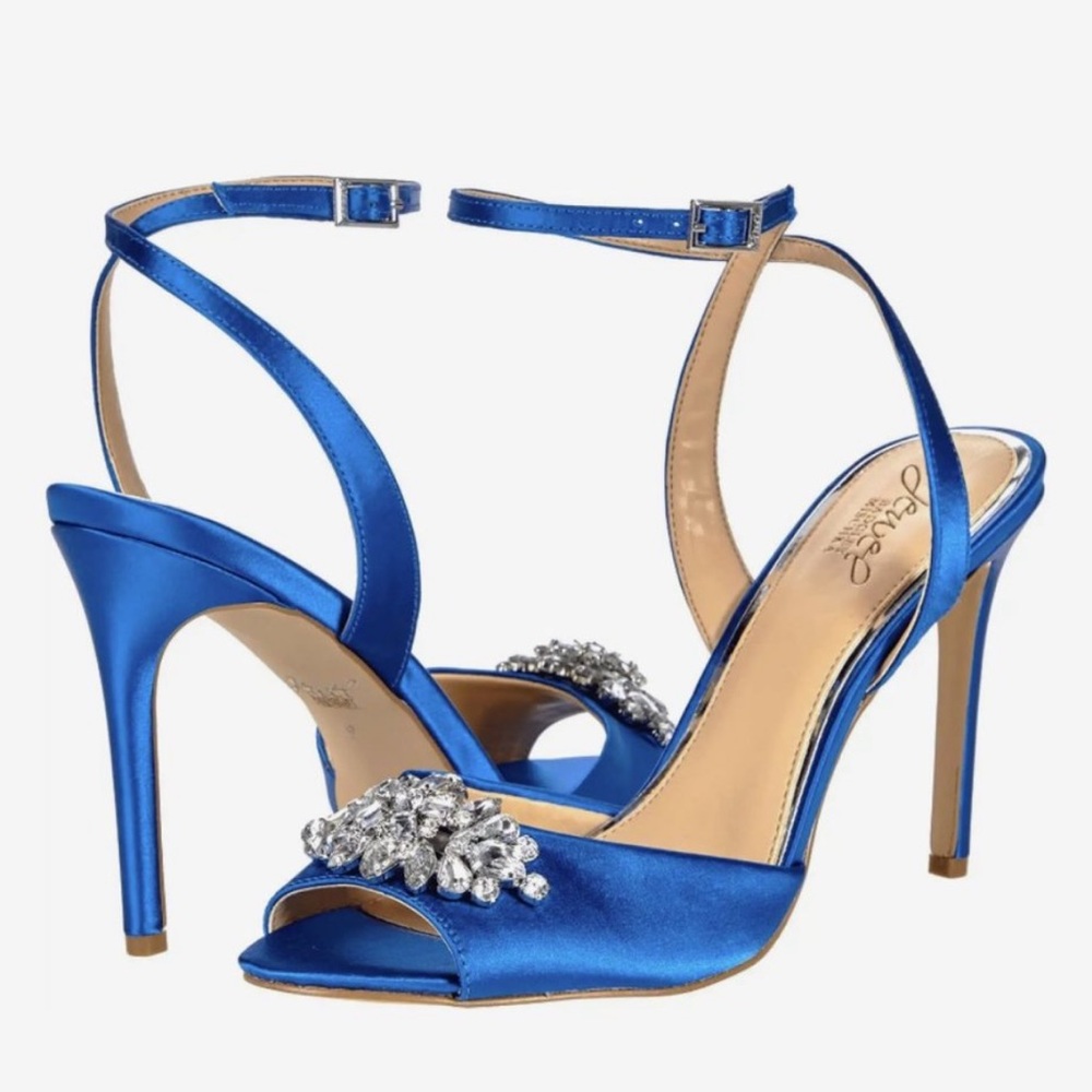 Badgley Mischka Crystal Embellished Blue Satin Stiletto | Wedding / Bridal Heels